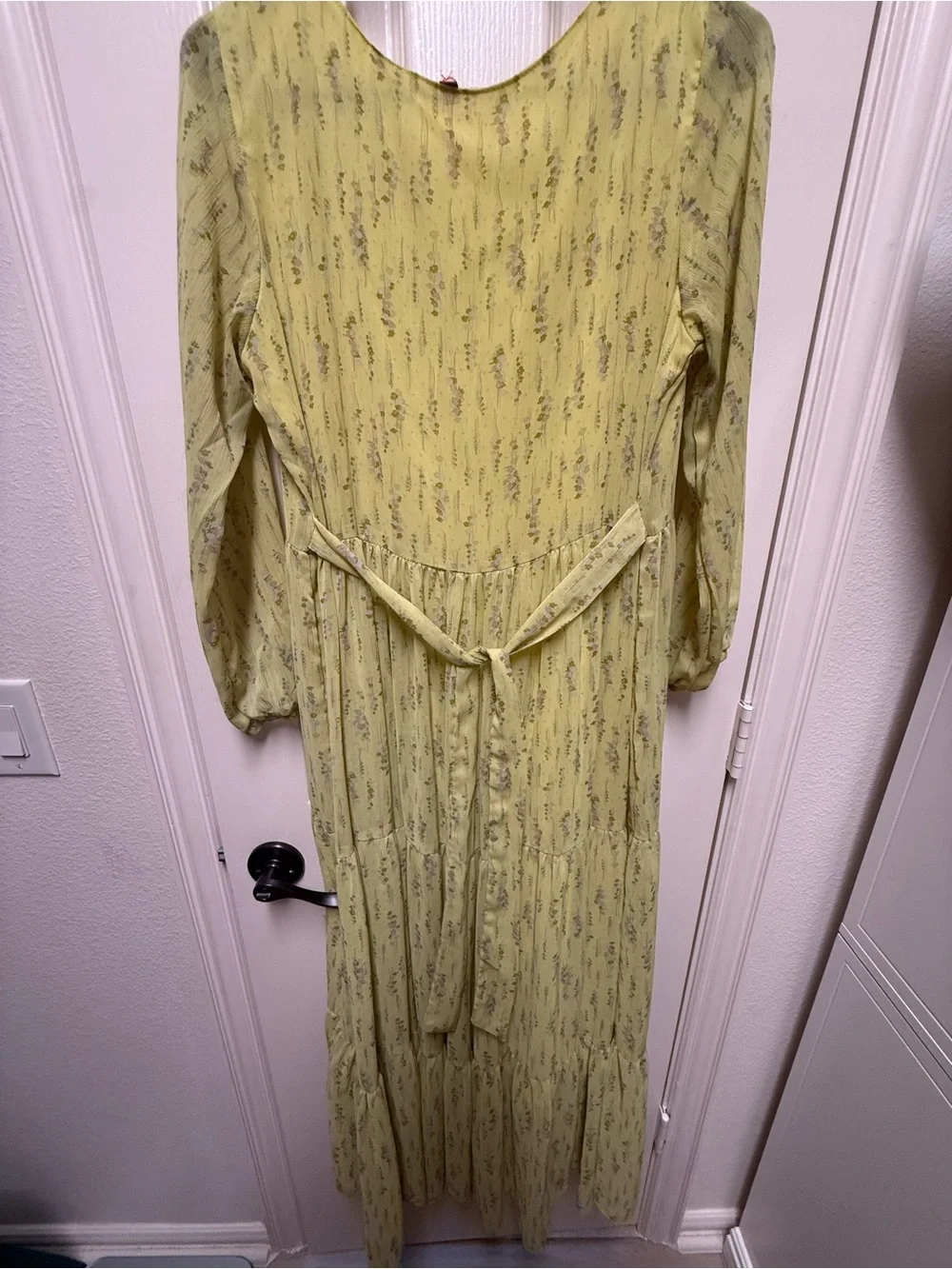 Long Yellow Floral Tie-Waist Maxi Dress